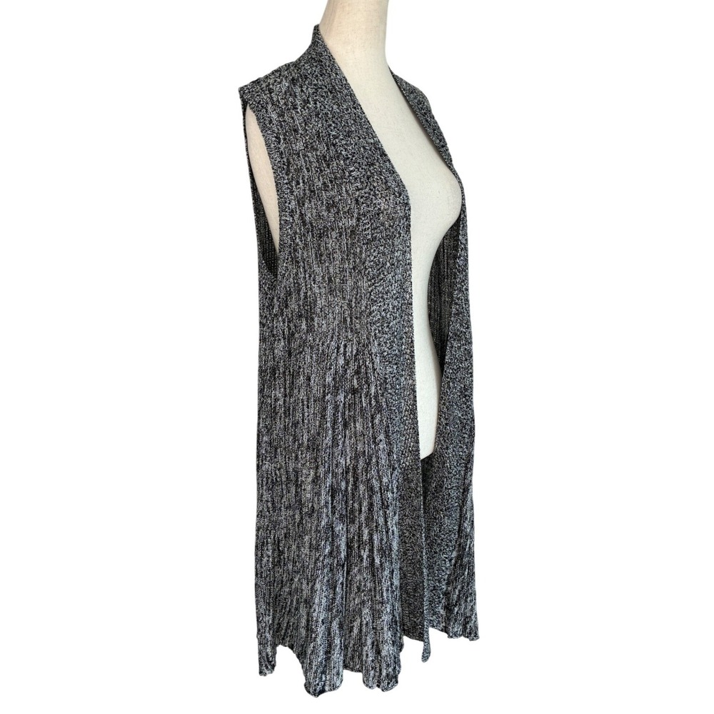 Chicos Womens Black White Marled Knit Longline Open Front Cardigan Vest Size 2 L